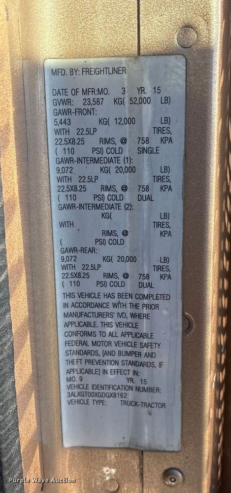 image for item ET7217 2016 Freightliner Coronado  glider kit semi truck