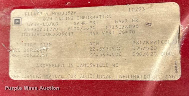 image for item ET7295 1994 GMC C7 crane truck