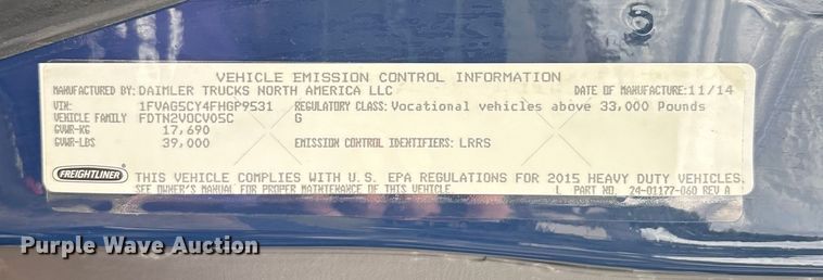 image for item ET8580 2015 Freightliner 108SD dump truck