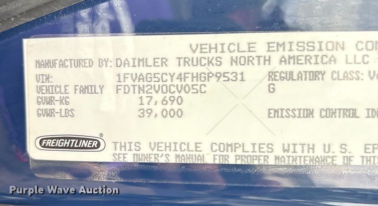 image for item ET8580 2015 Freightliner 108SD dump truck