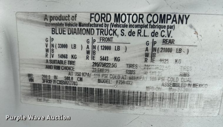 image for item ET8615 2011 Ford F750 Super Duty XL utility / service truck