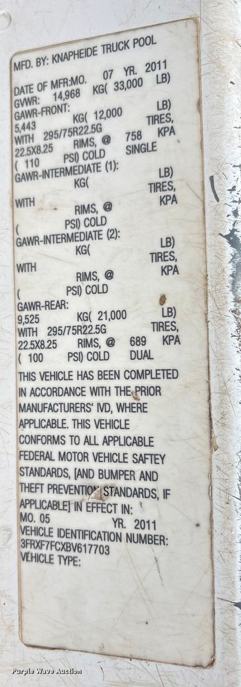 image for item ET8615 2011 Ford F750 Super Duty XL utility / service truck