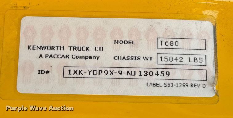 image for item EU5193 2022 Kenworth T680 semi truck