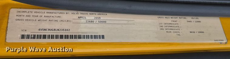 image for item EU5362 2020 Volvo VNL semi truck