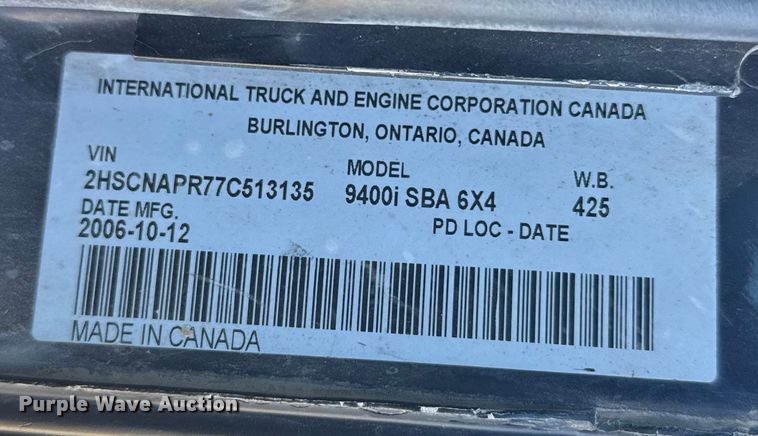 image for item EU6331 2007 International 9400i semi truck