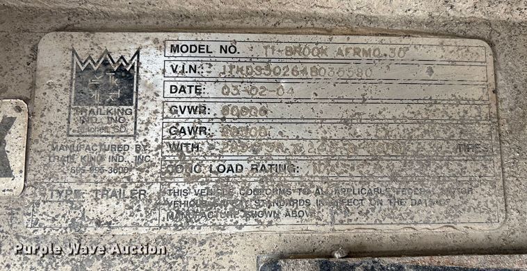image for item FI0035 2004 Trail King Ind., Inc. T1-Brook Afrmo 30 end dump trailer