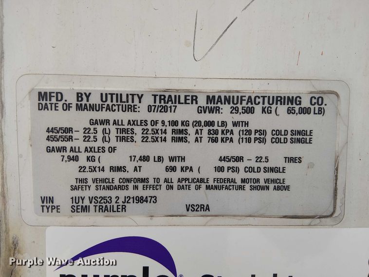 image for item FK0635 2018 Utility VS2RA refrigerated van trailer