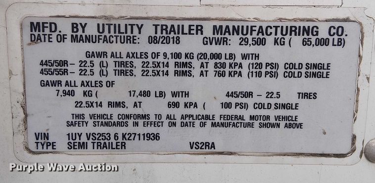 image for item FK0637 2019 Utility VS2RA refrigerated van trailer