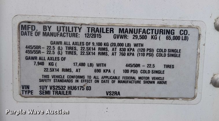 image for item FK0641 2017 Utility VS2RA refrigerated van trailer