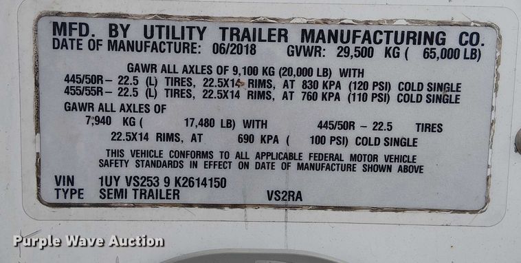 image for item FK0642 2019 Utility VS2RA refrigerated van trailer
