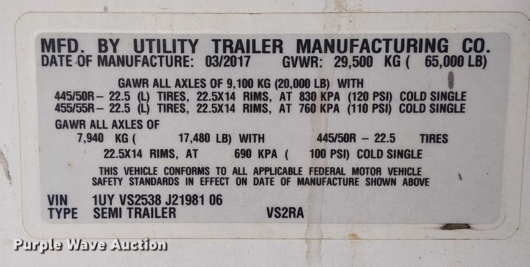 image for item FK0643 2018 Utility VS2RA refrigerated van trailer
