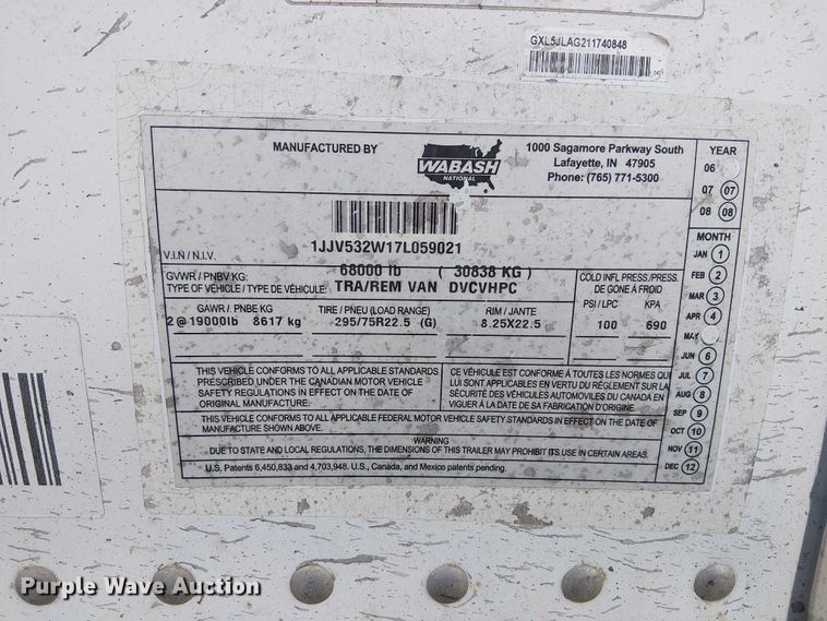 image for item FK0644 2007 Wabash DVCVHPC dry van trailer