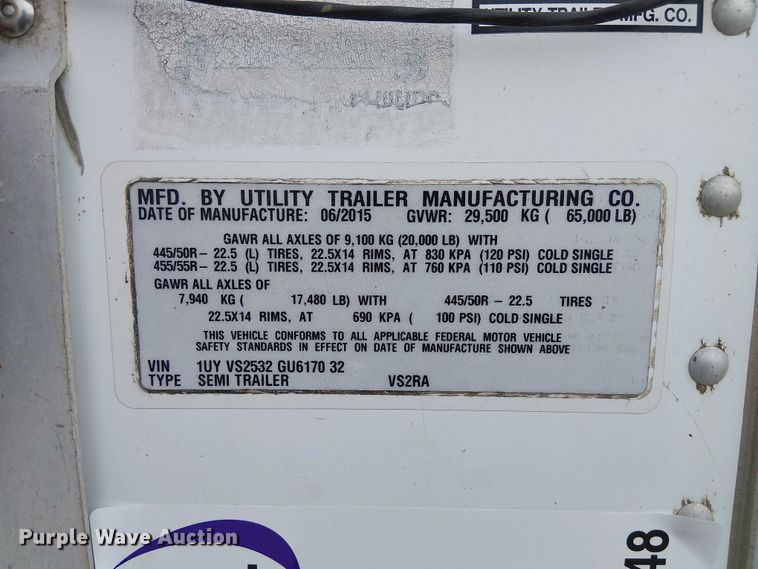 image for item FK0648 2016 Utility VS2RA refrigerated van trailer