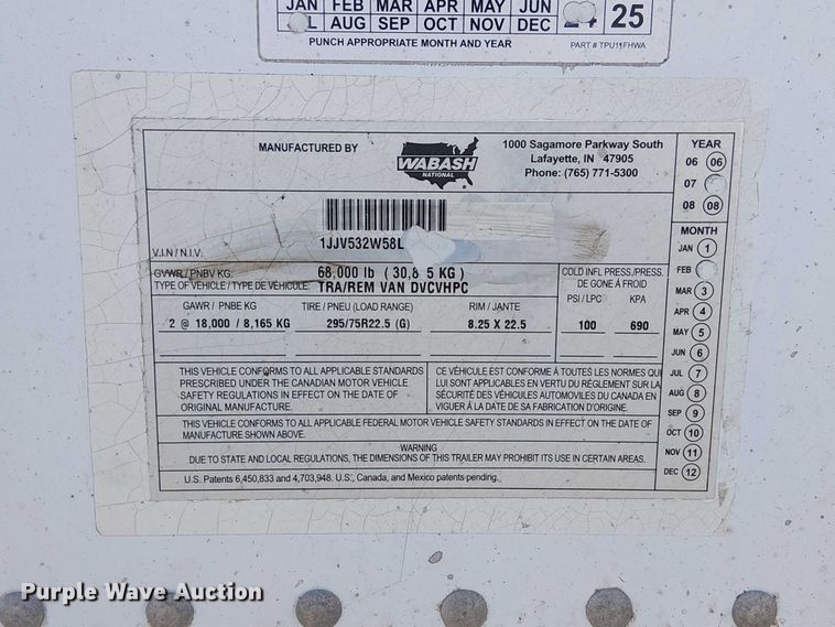 image for item FK0655 2008 Wabash DVCVHPC dry van trailer