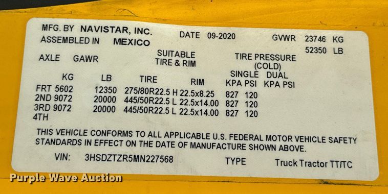 image for item GH9360 2021 International LT625 semi truck