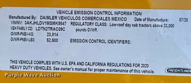 image for item GH9361 2021 Freightliner Cascadia 126 semi truck