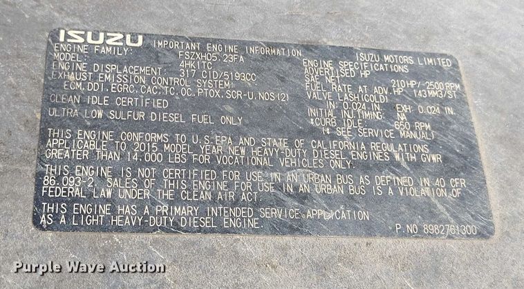 image for item IH9347 2016 Isuzu NPR-XD truck cab and chassis