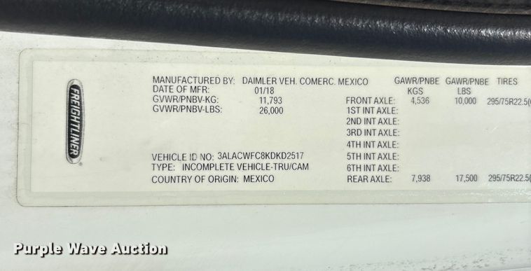 image for item YA0793 2019 Freightliner Business Class M2 box truck