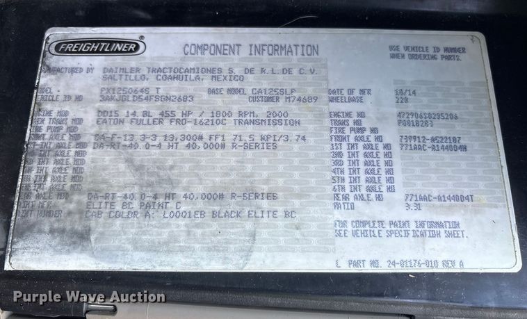 image for item YA0858 2015 Freightliner Cascadia semi truck