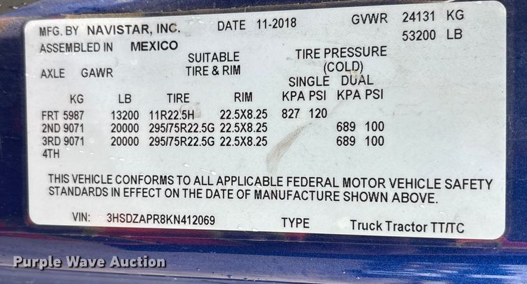image for item YA1055 2019 International LT625 semi truck
