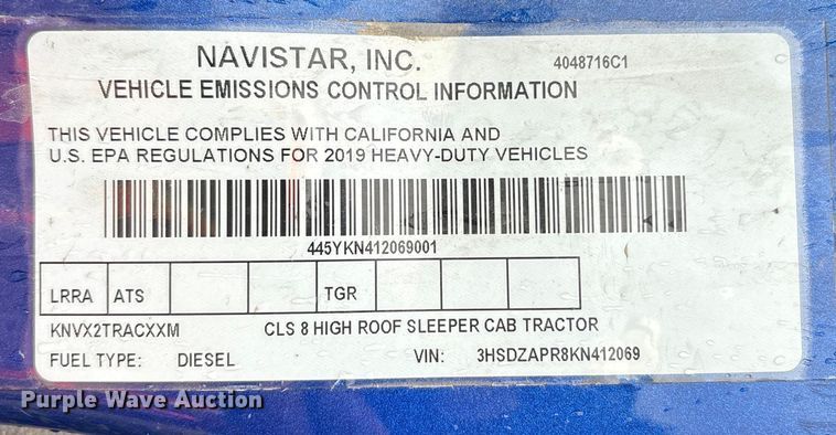 image for item YA1055 2019 International LT625 semi truck