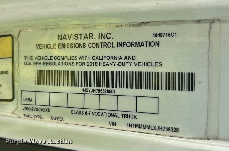image for item YA1118 2018 International 4300 box truck