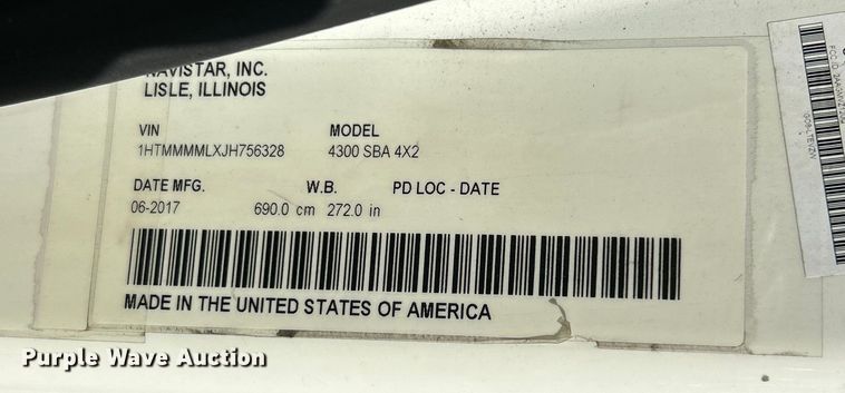 image for item YA1118 2018 International 4300 box truck