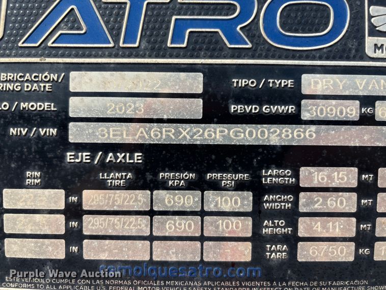 image for item YA1190 2023 Atro dry van trailer