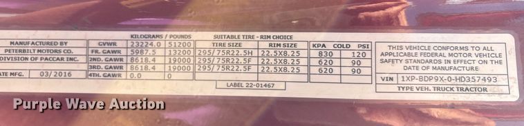 image for item YA1201 2017 Peterbilt 579 semi truck