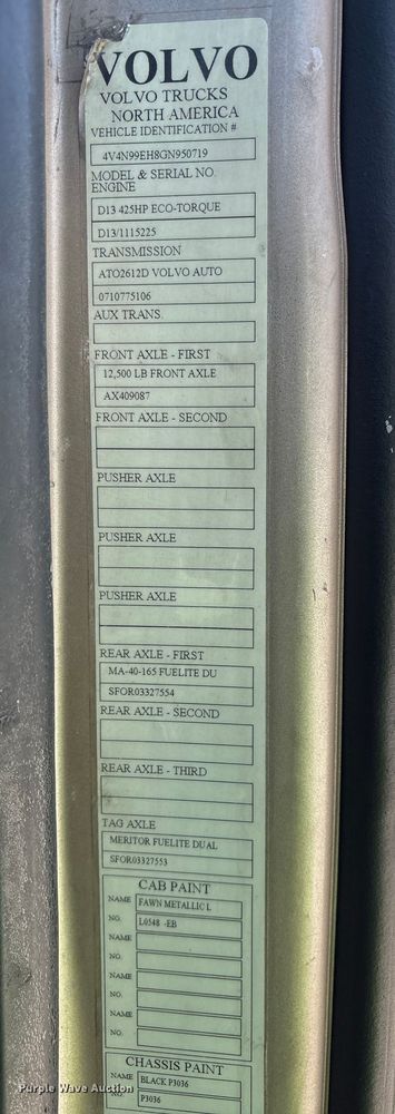 image for item YA1241 2016 Volvo VNL semi truck