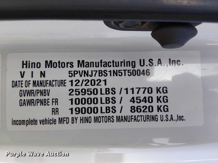 image for item YA1266 2022 Hino 258/268 Crew Cab rollback truck