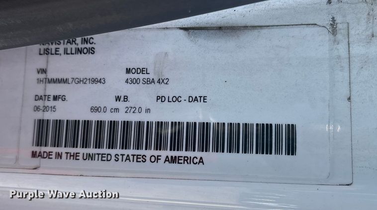 image for item YA1341 2016 International 4300 box truck