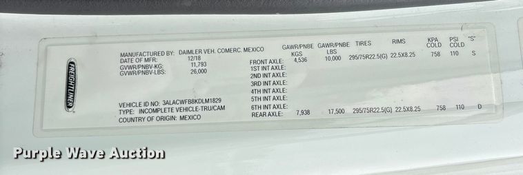 image for item YA1391 2019 Freightliner Business Class M2 box truck