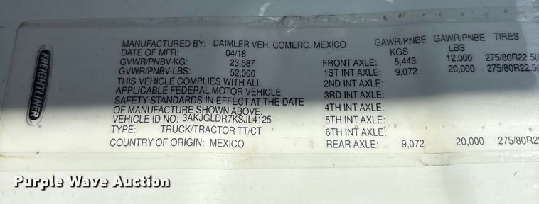 image for item YA1413 2019 Freightliner Cascadia semi truck