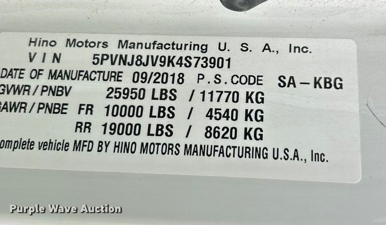 image for item YA1439 2019 Hino 268A box truck