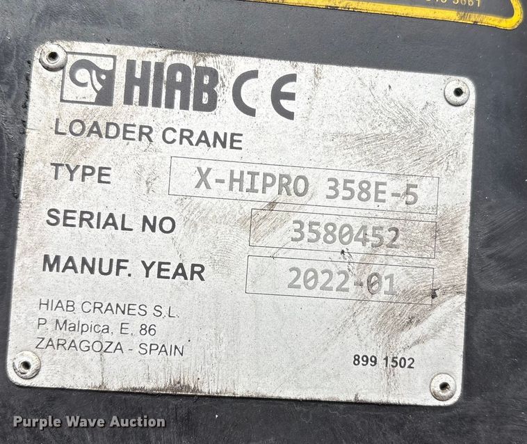 image for item YA1583 2022 Mack Granite crane truck