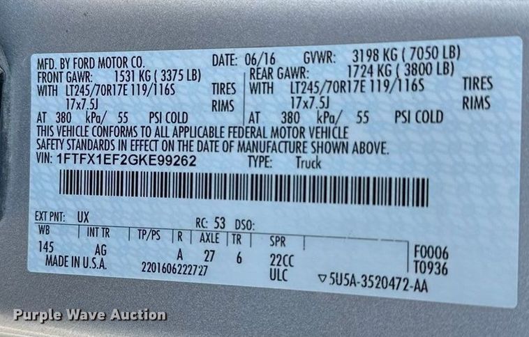 image for item DF8642 2016 Ford F150 XL SuperCab pickup truck