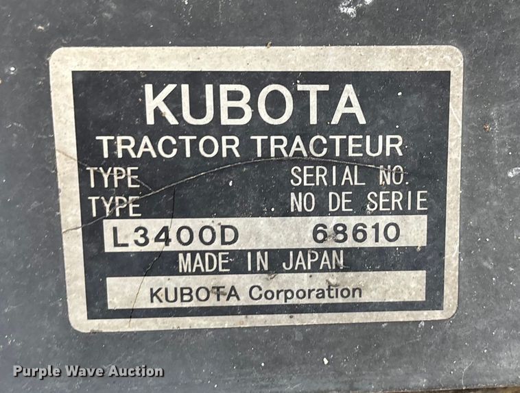 image for item DK0185 Kubota L3400 MFWD lawn tractor