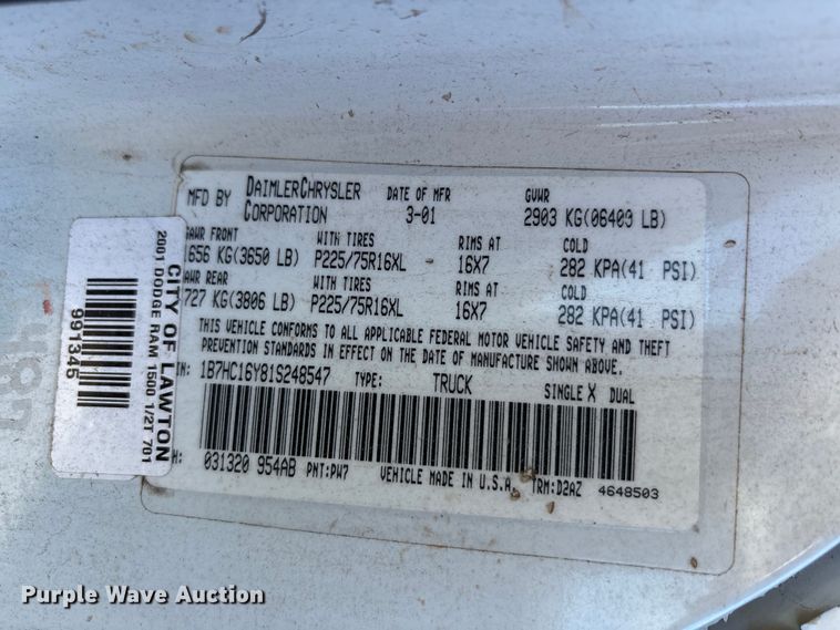 image for item DK6819 2001 Dodge Ram 1500 pickup truck