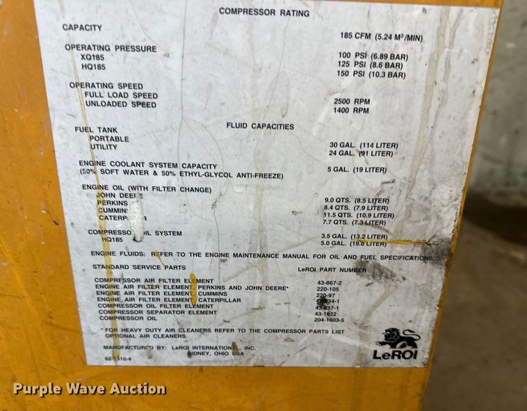 image for item DW4376 1996 Leroi air compressor