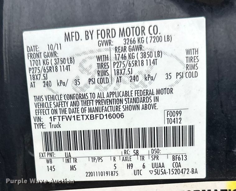 image for item DW4382 2011 Ford F150 XLT SuperCrew pickup truck