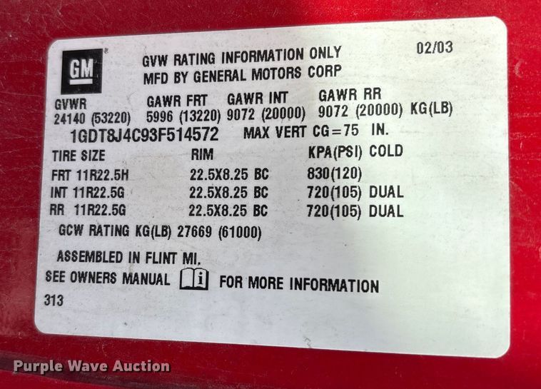 image for item DW7270 2003 GMC C8500 dump truck