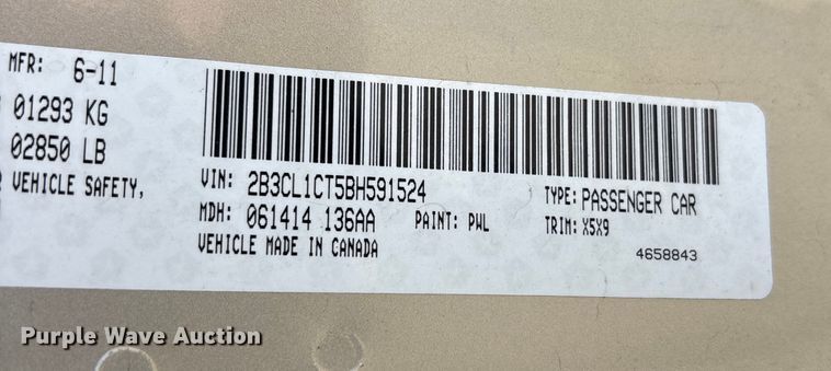 image for item DW7272 2011 Dodge Charger Police 