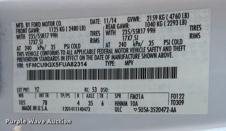 image for item DW7281 2015 Ford Escape SE SUV