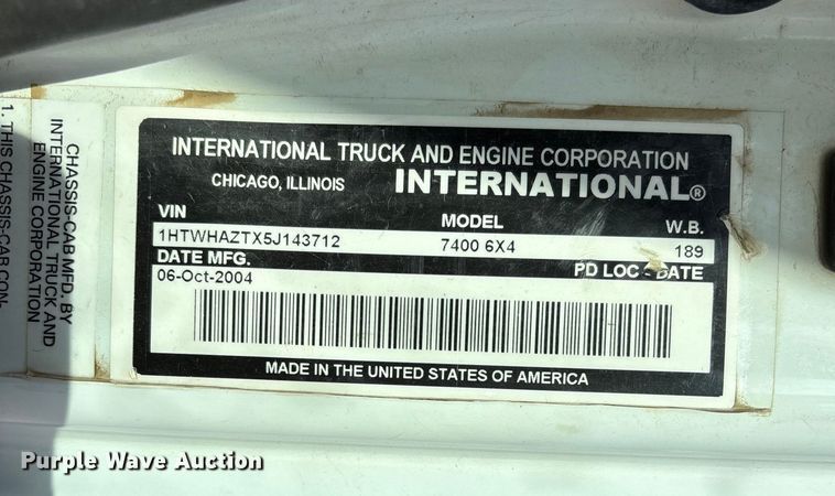 image for item DW7284 2005 International 7400 dump truck