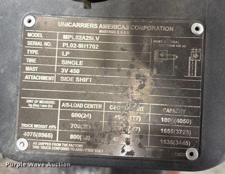 image for item DW7292 Uni Carrier MPL02A25LV forklift