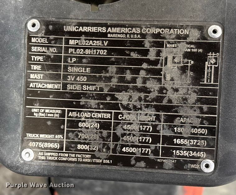 image for item DW7292 Uni Carrier MPL02A25LV forklift