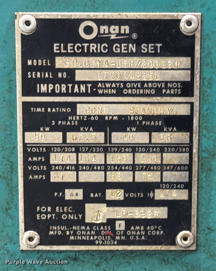 image for item DX5903 Onan 60DYA generator