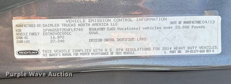 image for item EA2057 2014 Freightliner 108SD dump truck