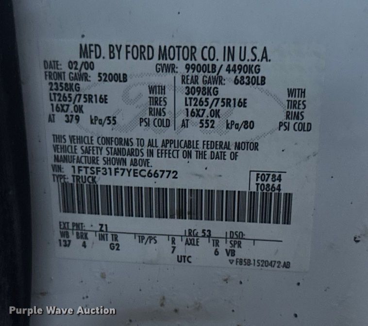 image for item EA2092 2000 Ford F350 Super Duty flatbed pickup truck